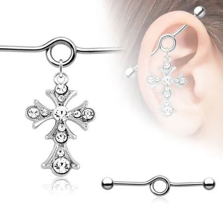 Piercing industriel pendentif croix vintage strass