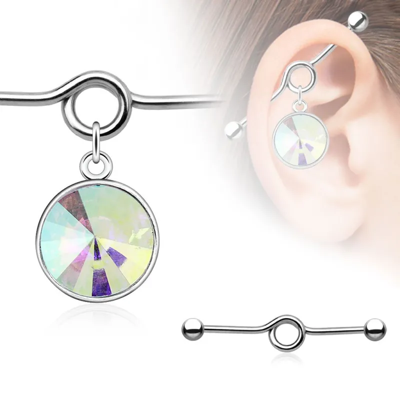 Piercing industriel pendentif large pierre aurore boréale