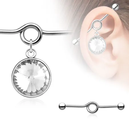 Piercing industriel pendentif large pierre blanche