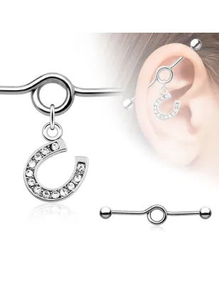 Piercing industriel pendentif fer à cheval pavé de strass