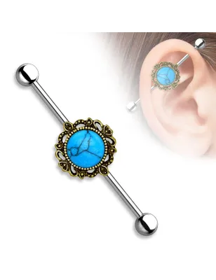 Piercing industriel filigrane turquoise doré