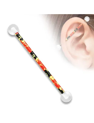 Piercing industriel boules acrylique flammes noires et rouges