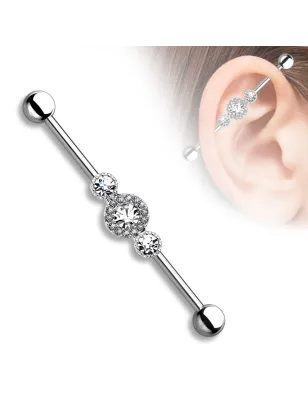 Piercing industriel trois gemmes blanc