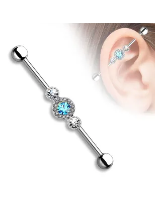 Piercing industriel trois gemmes turquoise