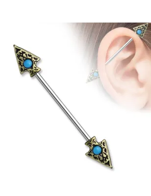 Piercing industriel lance tribale et turquoise