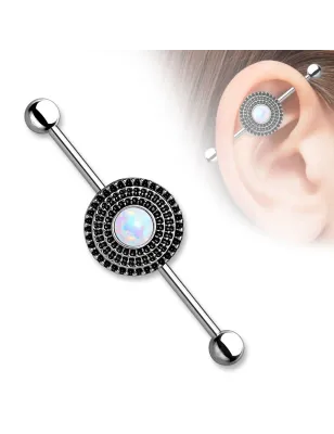 Piercing industriel bouclier opale blanche