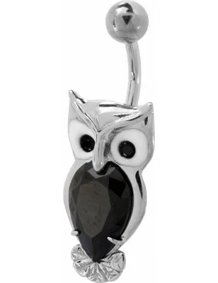 Piercing nombril Swarovski hibou noir