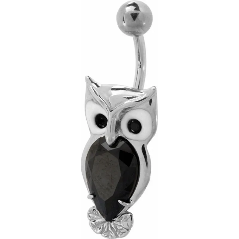 Piercing nombril Swarovski hibou noir
