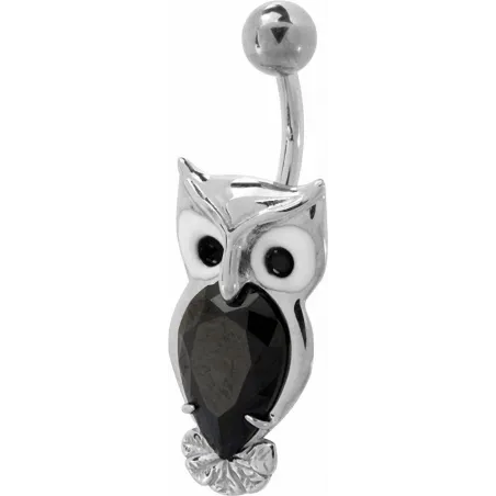 Piercing nombril Swarovski hibou noir