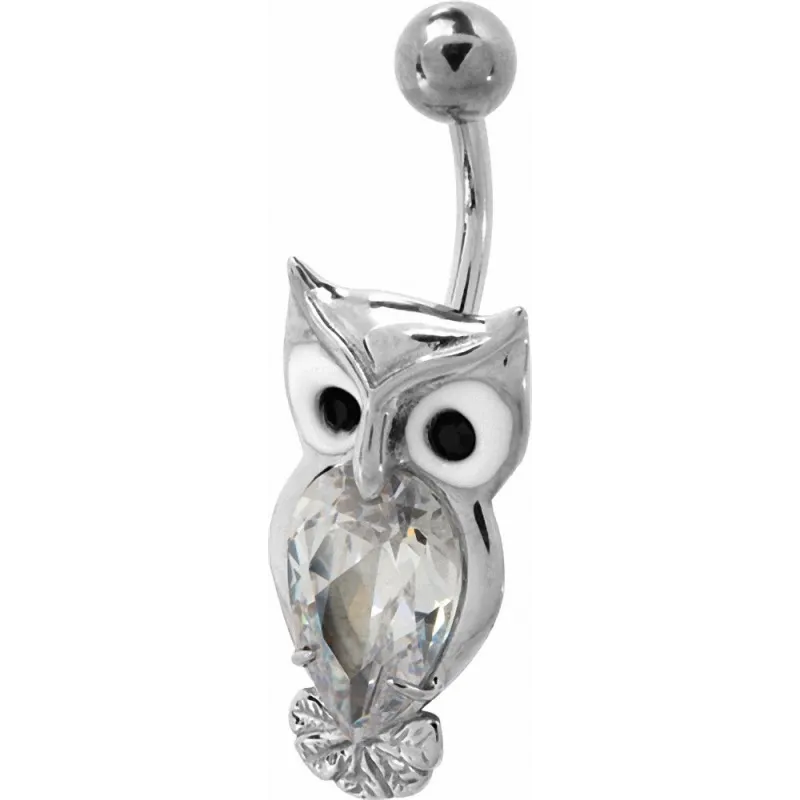 Piercing nombril Swarovski hibou blanc