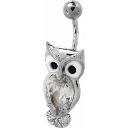 Piercing nombril Swarovski hibou blanc