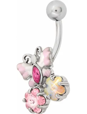 Piercing nombril Swarovski papillon rose