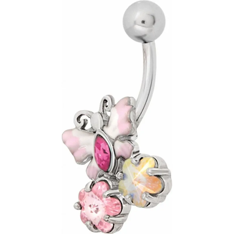 Piercing nombril Swarovski papillon rose
