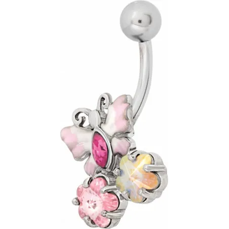 Piercing nombril Swarovski papillon rose