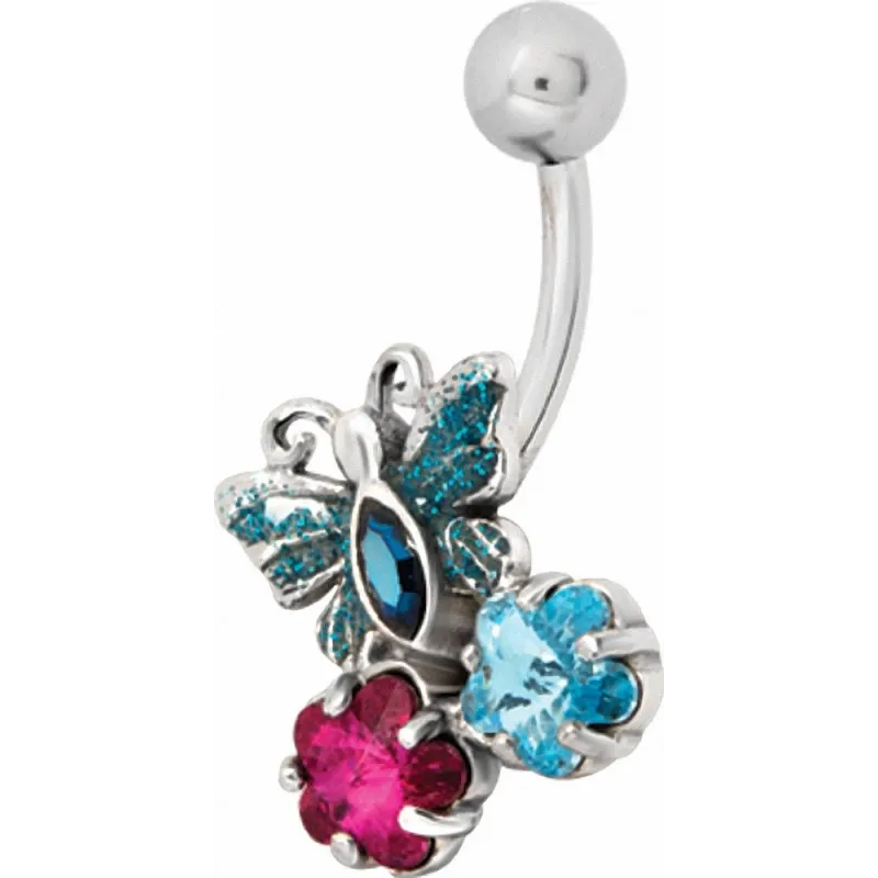Piercing nombril Swarovski papillon multicolore