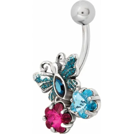 Piercing nombril Swarovski papillon multicolore