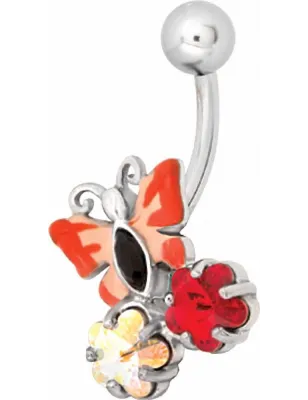 Piercing nombril Swarovski papillon rouge