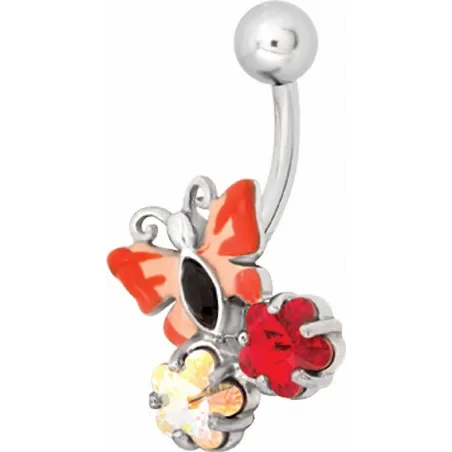 Piercing nombril Swarovski papillon rouge