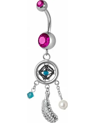 Piercing nombril Swarovski attrape rêve fuchsia