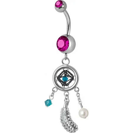 Piercing nombril Swarovski attrape rêve fuchsia