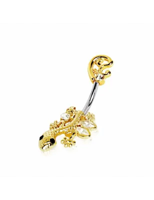 Piercing nombril plaqué or gecko