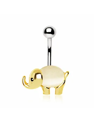 Piercing nombril plaqué or éléphant oeil de chat