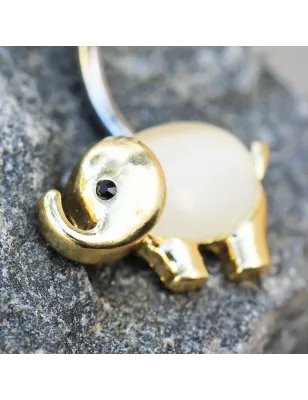 Piercing nombril plaqué or éléphant oeil de chat