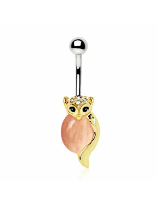 Piercing nombril plaqué or renard oeil de chat