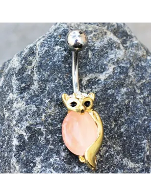 Piercing nombril plaqué or renard oeil de chat