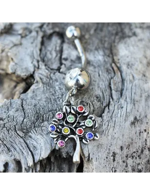 Piercing nombril arbre de vie multicolore