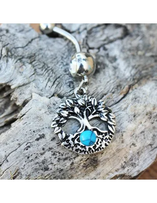Piercing nombril arbre de vie pierre turquoise