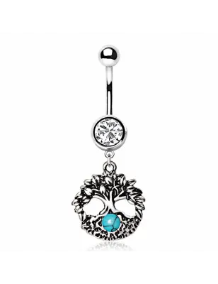 Piercing nombril arbre de vie pierre turquoise