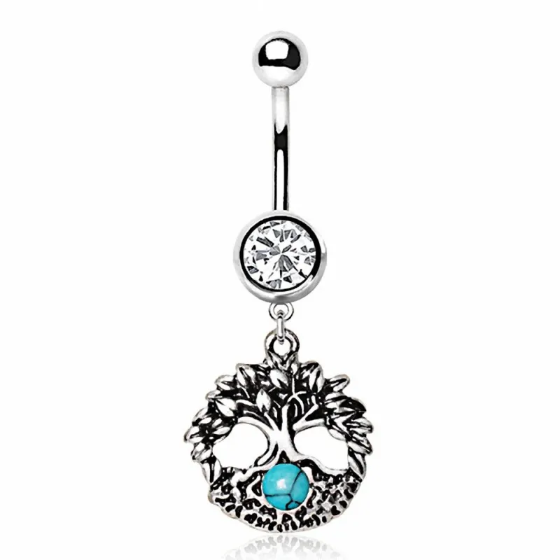 Piercing nombril arbre de vie pierre turquoise