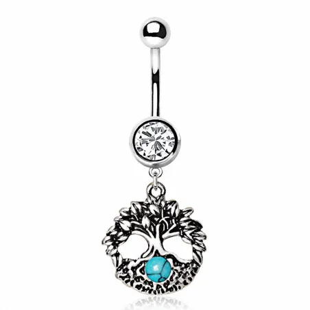 Piercing nombril arbre de vie pierre turquoise