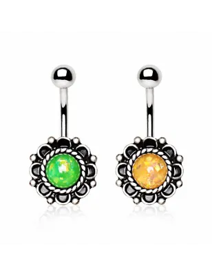 Piercing nombril floral opale de synthèse
