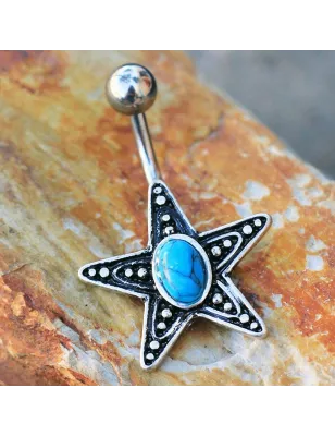 Piercing nombril étoile pierre turquoise