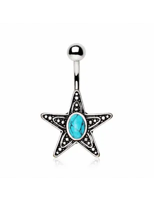 Piercing nombril étoile pierre turquoise