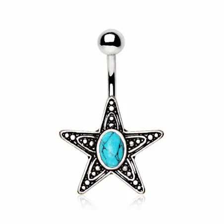 Piercing nombril étoile pierre turquoise