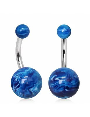 Piercing nombril boule bleu marbré