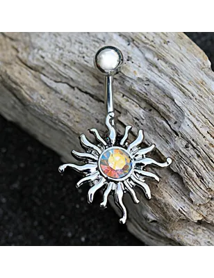 Piercing nombril soleil tribal aurore boréale