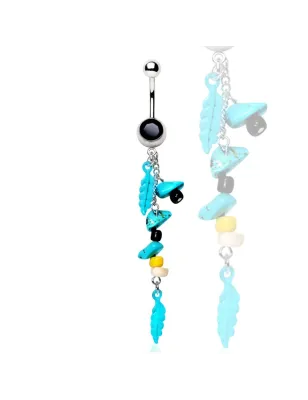 Piercing nombril plumes tribal turquoise