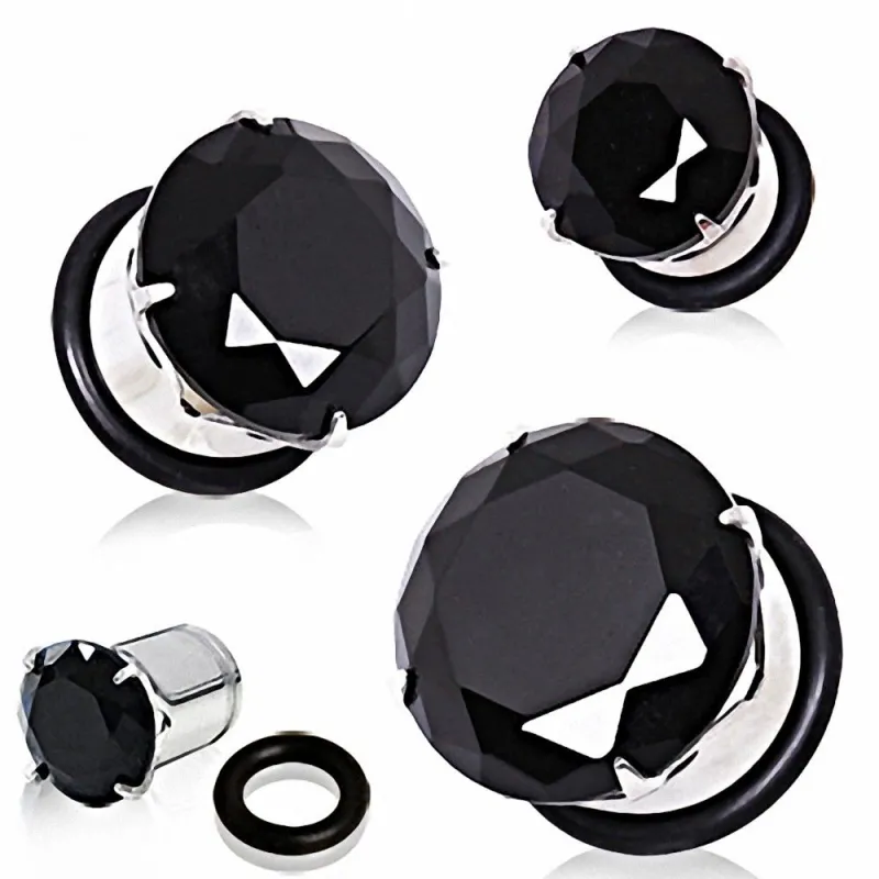 Piercing plug acier zircon noir Piercing plug acier zircon noir