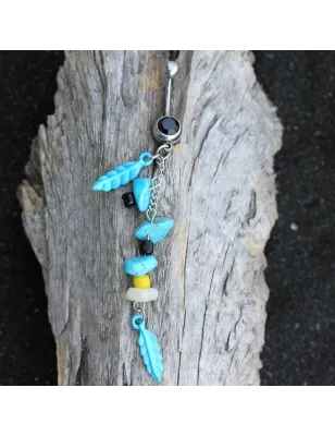Piercing nombril plumes tribal turquoise