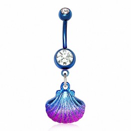 Piercing nombril coquillage bleu et rose