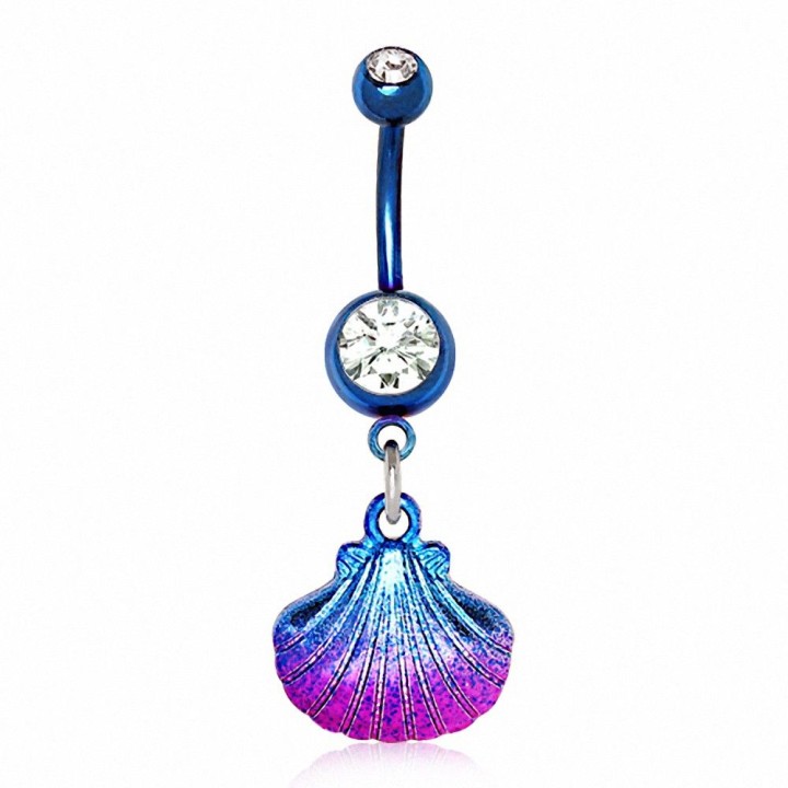 Piercing nombril coquillage bleu et rose
