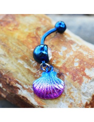 Piercing nombril coquillage bleu et rose