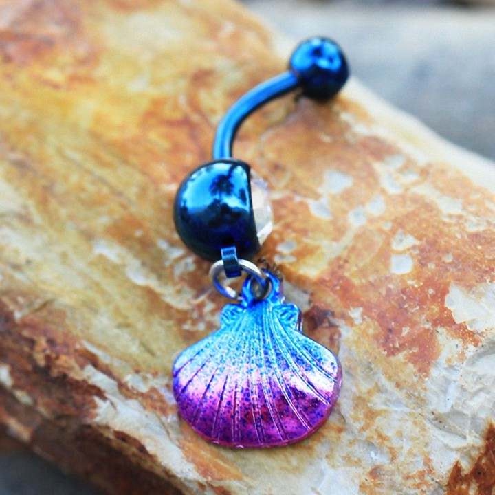 Piercing nombril coquillage bleu et rose