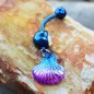 Piercing nombril coquillage bleu et rose