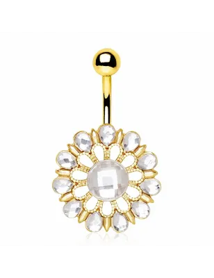 Piercing nombril plaqué or large fleur