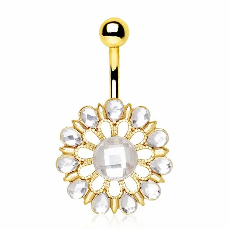 Piercing nombril plaqué or large fleur